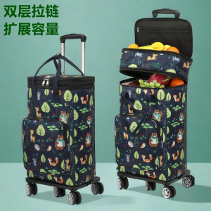 Foldable Lightweight Large Capacity Aluminum Foil Insulated Shopping Bag with Pull Rod Vegetable Buying Car Portable Shopping Cart