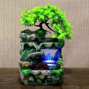 【PH Local Send】Indoor Water Fountains Rockery Tabletop Waterfall Fountain Decoration Feng Shui Decor Desktop Rockery Simulation Tree Fountain Rain Scene Creative