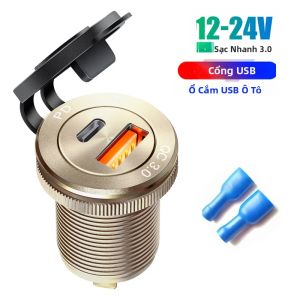 Ổ Cắm Sạc Xe Hơi PD3.0 & QC3.0 Cổng USB C Kép 54W Sạc Nhanh Công Tắc Cảm Ứng LED 12V/24V Kim Loại Moto Adapter
