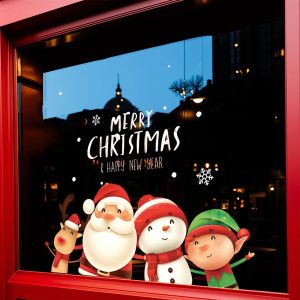 1Pc 17.72inch * 23.62inch Christmas Window Sticker Glass Sticker Designed with a Combination of Santa Claus Snowman and Reindeer Suitable for Decorating Festive Party Atmosphere Scenes Fully Electrostatic Adsorption Door and Window Flower Stickers