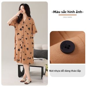 MiiOW | Áo ngủ cotton nguyên chất mùa hè cho nữ Áo khoác cardigan tay ngắn dáng rộng cỡ lớn Quần áo mặc nhà Áo ngủ