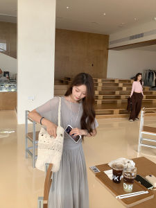 Design Lazy Style Imitation Two Pieces Slim Waist Long Dress