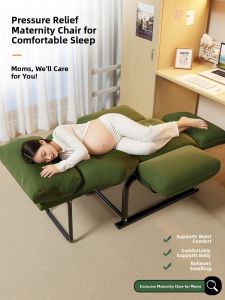 Foldable Office Nap Chair Lounge Sofa Bed Maternity Special Afternoon Sleep Chair Adjustable Backrest Leather Seat Metal Frame