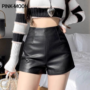 PM✿ High Waisted PU Leather Short Pants Women Tight Elastic Korean A-line Short Pants