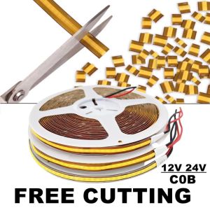 12V 24V COB LED Strip Light Free Cut 400 528 LEDs Flexible Tape 0.5m 1m 2m 3m 4m 5m 10m Warm/Natural White/White Linear Lighting