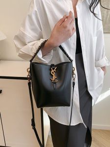 Trendy Bucket Handbag Womens Leather Bag Shoulder Crossbody Bag Summer New Style British Style Casual Pure Color Medium Size