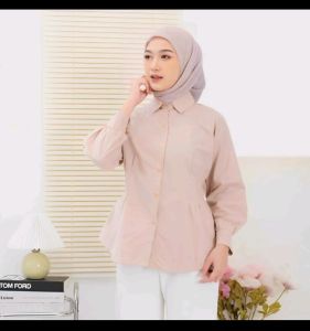 Luna TopLong Slevee Kemeja Wanita Blouse Belakang Kerut