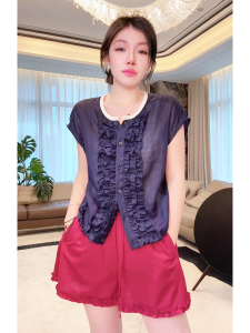 ME【Fashionable Mulberry Silk Chiffon】100% Linen Multi-Layer Lace Breathable Slimming Fashion Shirt MESS5112