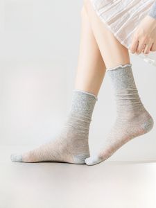 Miiow | Womens Mid-Calf Thin Breathable Socks Summer Anti-Odor Absorbent Non-Slip No-Show Lace Trim Mesh Cat Person Cotton Blend Socks