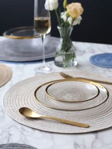 DuduMart Placemats For Dining Table Heat-Resistant Round Design Washable Ramie Anti-Slip Cup Coasters
