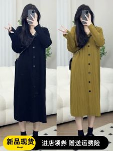 plus Size Womens V-Neck Knitted Dress Long Sleeve High Waist A-Line Silhouette Casual Comfortable Inner Wear Spring Autumn