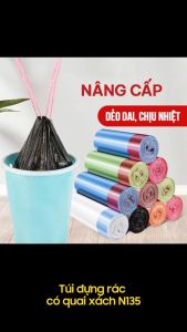 1 cuộn 100 Túi đựng rác có quai xách kích thước 45x50cm tự phân hủy tiện lợi dẻo dai chắc chắn N135