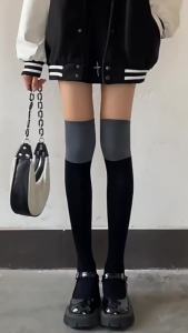 Nexlent Knee High Socks Ladies Long Tube School Socks Black/Gray Color Girls JK Costumes