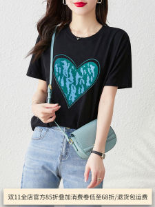 Pure Cotton round Neck Loose Fit Slimming Heart T-Shirt Casual Breathable Summer New Style Comfortable Versatile Short Sleeve T-Shirt