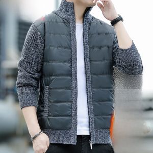 HENGYUANXIANG | Mens Thickened Fleece Knitted Sweater Cardigan Stand Collar Splicing Casual Outerwear Premium Quality Autumn Winter New Arrival