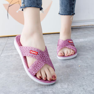 2025 Summer New Womens Crystal Slip-On Sandals Home Anti-Slip Odor-Resistant Bathing Cross-Strap Flat Heel PVC Slippers