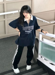 Plus Size Ladies Extra Large Size 150.00Kg Pure Cotton American Polo Shirt T-Shirt Womens Summer Loose Preppy Wind Shoulder Short Sleeve Tops