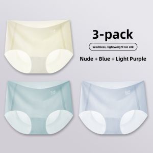 miiow | Cat Woman Seamless Ice Silk Cotton Underwear Mid Waist Sports Triangle Shorts Breathable Antibacterial Pure Cotton Crotch