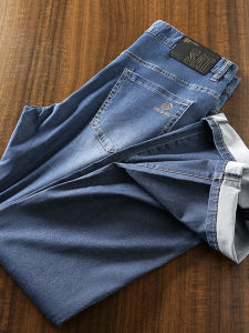 Soft Washed Cotton Blend Mens Lightweight Comfortable Straight Leg Casual Jeans Spring Summer Fashionable Modern Style