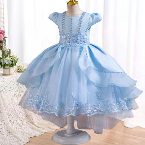 Girls pearl Birthday Beaded Flower Tail Fluffy Dress 4-12 years old New Girls Embroidered Sequin Wedding Girls Princess Dress