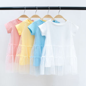 Princess Style Pure Cotton Summer Dress Short Sleeve Baby Girls Clothing 2-18 Months Childrens Fashion Korean Version Dress