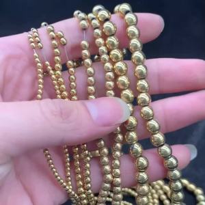 Natural Stone Round Shape Hematite Beads Gold Color Ball Spacer Loose Beads for Jewelry Making DIY Bracelets Necklace 2 3 4 6mm