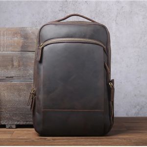 FANCODI Retro Genuine Leather Backpack Crazy Horse Leather Cowhide 15 inch Laptop Backpack Leisure Travel Bag Large Capacity M804