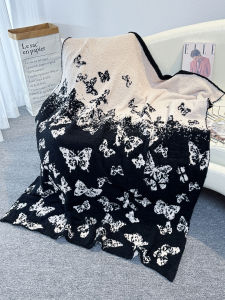 French High-End Butterfly Sofa Knitted Velvet Blanket Half Velvet Nap Blanket Bed Decor Soft Fluffy Blanket Warm Polyester Fiber