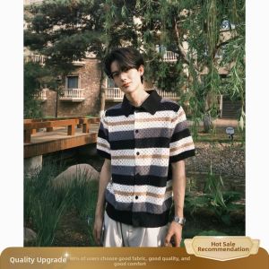 ZHUOCAN | Breathable Colorblock Knit Loose Striped Shirt