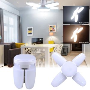 E27 Mini พัดลมพับได้รูปร่างใบมีดหลอดไฟ LED 220 V/85-265 V สําหรับโคมไฟเพดานบ้านโกดังโรงรถสีขาว/Warm White