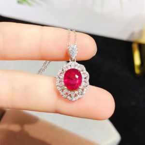 Montagne Jewelry 925 Silver Pendant Elegant Gem Inset Design Fine Jewellery Natural 7x8mm Red Tourmaline Pendant Necklace
