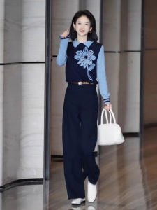 Fall Fashion Street Style Knitted Mini Dress Elegant Commute Two-Piece Set High Waist Soft Material Long Sleeve Mid-Length Skirt