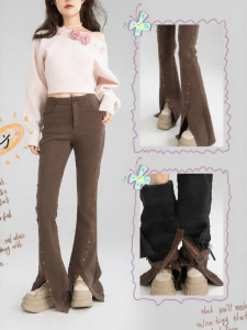 KEIKO | Quần Jeans Ống Rộng Dáng Ôm Cao Cổ Vintage Ấm Áp