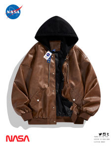 Wassup Shark American Retro PU Leather Jacket Mens Hooded Jacket Spring Autumn Thin Loose Fashion Brand Top Youth Casual