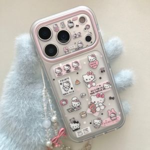 Sanrio | Cute Cartoon Frosted Sticker Sanrio Hello Kitty Case For iphone 17 16 15 Pro Max 17 Full Lens Protective Phone Cover With Chain