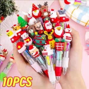 Polocat 10Pcs Mini Ballpoint Pen Christmas Cute Cartoon 4 Color Pens For Kids School Writing Supplies Office Stationery Gifts