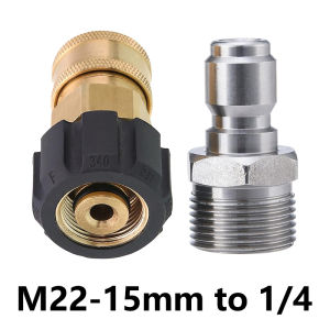 Pressure Washer Adapter Set M22 to 1/4 inch Quick Connect Kit for Pressure Washer Hose M22 15mm to M22 Metric Fitting 5000 PSI