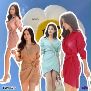 TW8626 เดรสผูกไขว้หน้าทรงกิโมโน