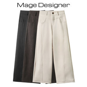 กางเกงขายาวทรงตรงผ้าขนสัตว์หนาแบบเข้ารูปสำหรับฤดูใบไม้ร่วงและฤดูหนาว กางเกงขายาวทรงตรงสำหรับผู้หญิง สไตล์ทำงาน