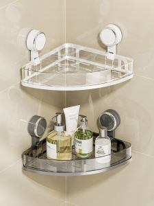 Bathroom Corner Storage Rack Wall Mounted Suction Cup Triangle Toilet Drain Shelf Modern Style Plastic Coated Surface