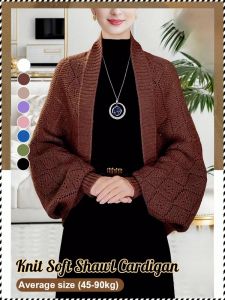 【Versatile Clothing】Plaid Knit Shawl Cardigan Womens Loose Long Sleeve Knitting Plaid Shawl Outerwear Autumn