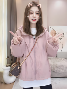 Korean Style Hooded Cotton Jacket Womens Spring Loose Casual Versatile Short Zipper Fleece Lined Warm Cotton Coat