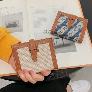 Special-Interest Design Easiest for Match Retro Canvas Wallet Womens Short K-style Multi-Card Position Foldable Pull-Belt Thin Purse