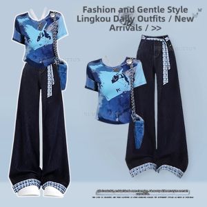NUMEN BUTTON | Summer Stylish Ziran Tie-dye Short-sleeve T-shirt Jeans Set
