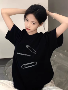 Áo Thun Cotton Tay Ngắn Dáng Rộng Phong Cách Hàn Quốc Mùa Hè Màu Đen Thiết Kế Đơn Giản Cổ Tròn Tay Thường Chất Liệu Cotton