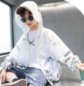 HF Quick Drying Light Sunscreen Kid Coat Korean Style Fashion New Spring Soft Jacket Ice Silk Breathable Hooded Boy Girl Zipper Contrasting Colors Jacket