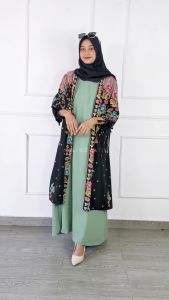 Setelan Batik Atasan Wanita: Cardigan Long Set Inner Crincle & Jumbo Lengan Panjang