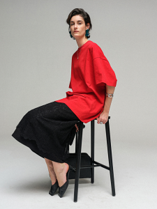 INFFTRU Womens Loose Fit Cotton T-Shirt Short Sleeve round Neck Five-Quarter Length Spring 2025 Style Casual Pure Color Top