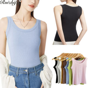 Ruizhijzg Ready Stock Singlet Women Suspender Vest Inner Wear Slim Sleeveless Undershirt Shirt Summer Scoop Neck Korean Style Camisole Plain Tank Top