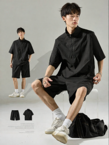 SZON | Summer Breathable American Style Ice Silk Half-Zipper Drying Set